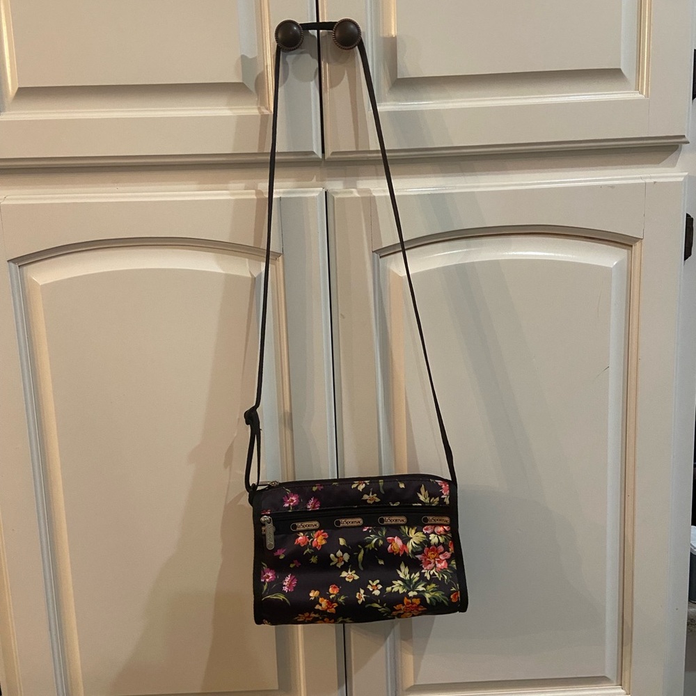 Lesportsac Black Floral Botanical Crossbody Bag